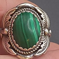 HUGE VTG NAVAJO MALACHITE STERLING SILVER RING. #1172