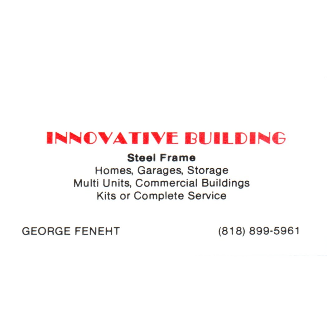 George Feneht Innovative Building Los Angele CA Vintage Business Card SD8-B4