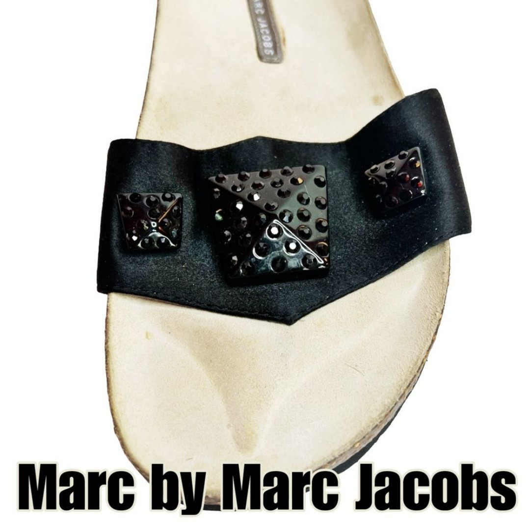 Marc by Marc Jacobs Black Satin and Leather Jeweled Slides