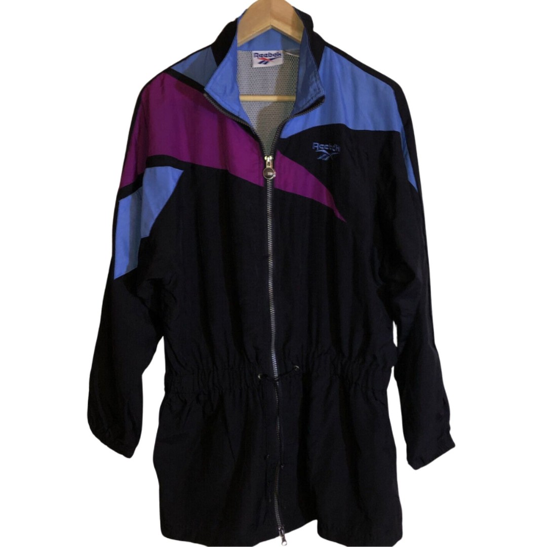 90’s Color Block Windbreaker Jacket Size S/M Reebok Batwing Sleeve Cinched Waist