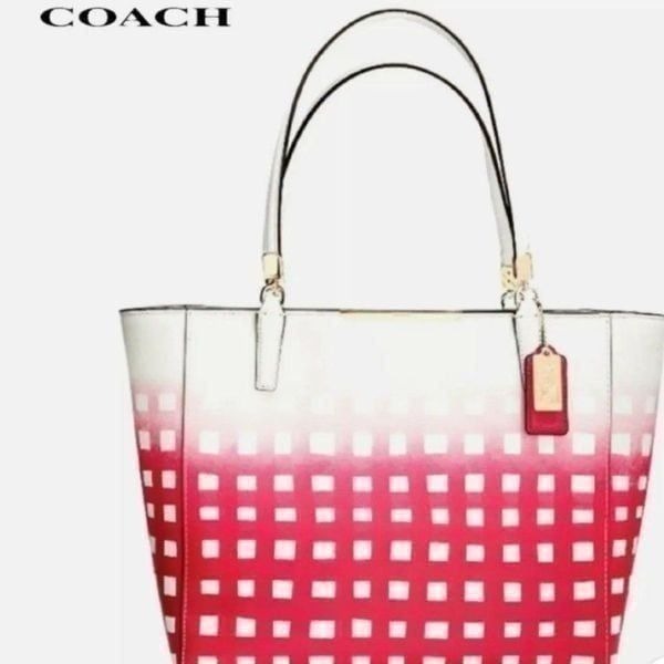 Coach Madison Gingham East West Ruby Safanio Leather Tote
