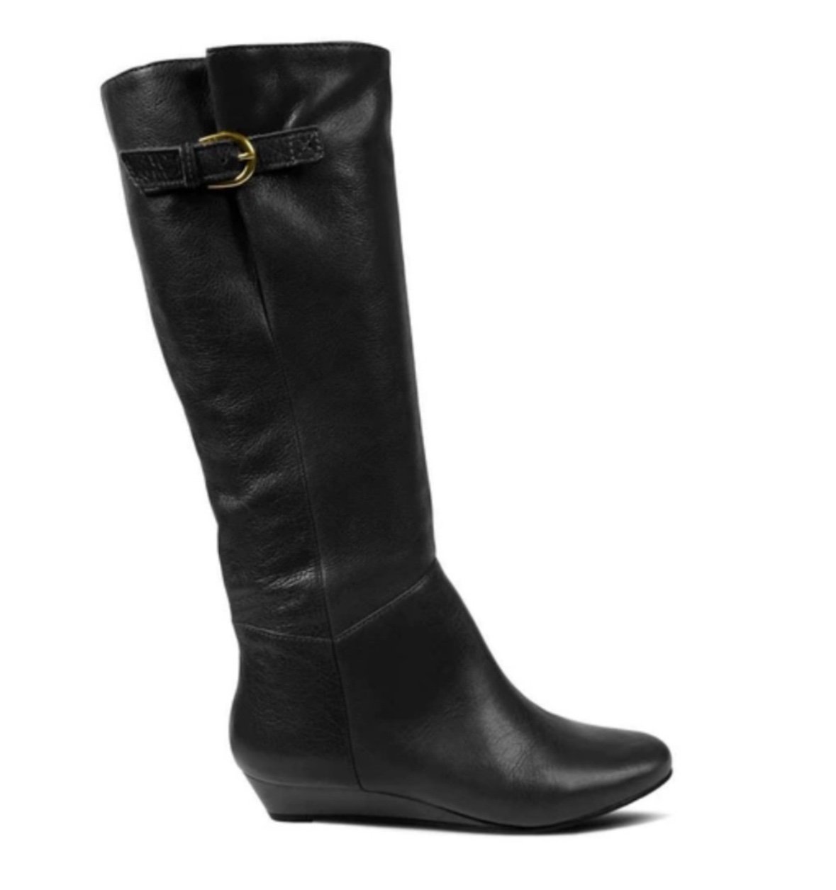 STEVEN Steve Madden Intyce Black Leather Wedge Riding Boots 8.5