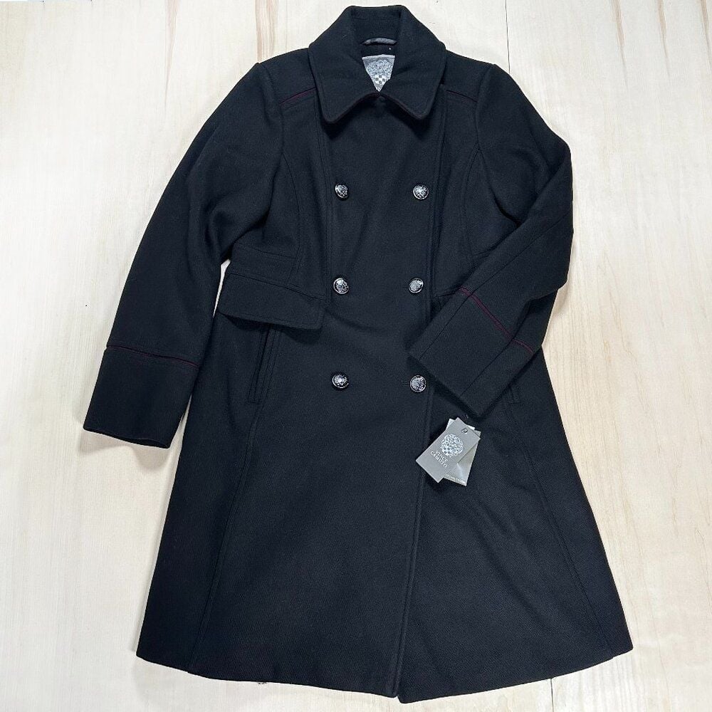NWT - Vince Camuto Wing-Collar Double-Breasted Coat Black Size M Women's NEW