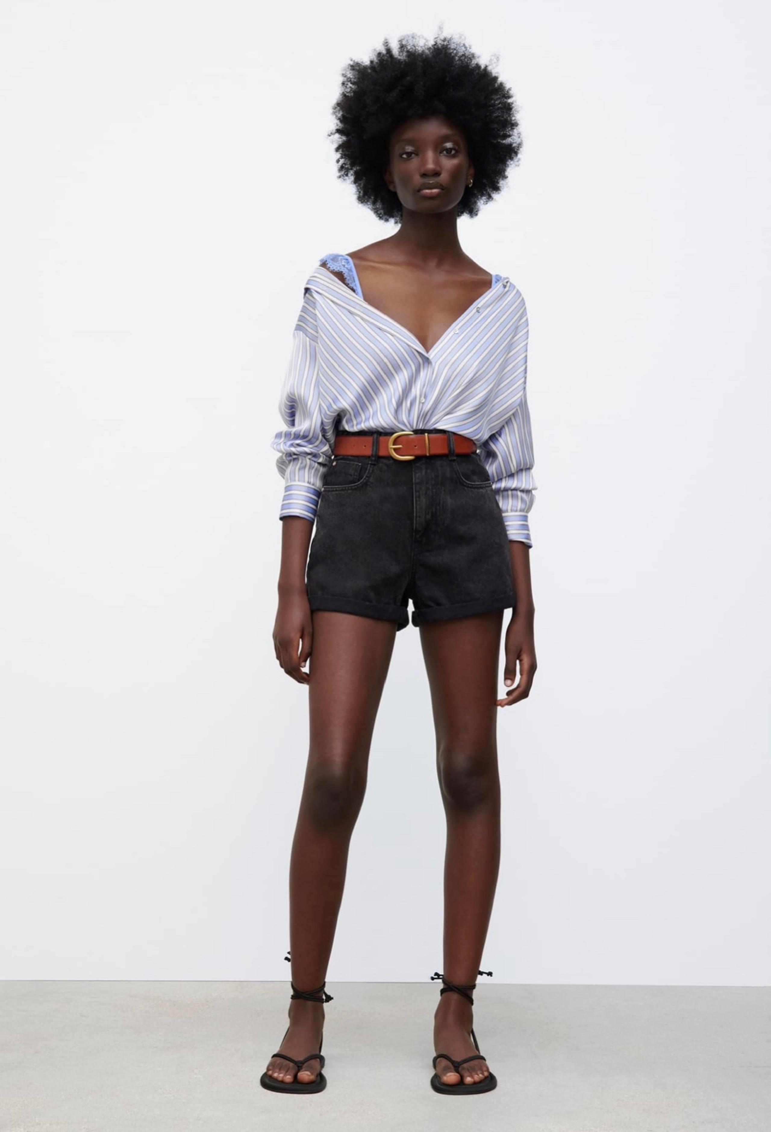 Zara Womens Black High Rise Rigid Mom Shorts Denim Size 2 (NWT)
