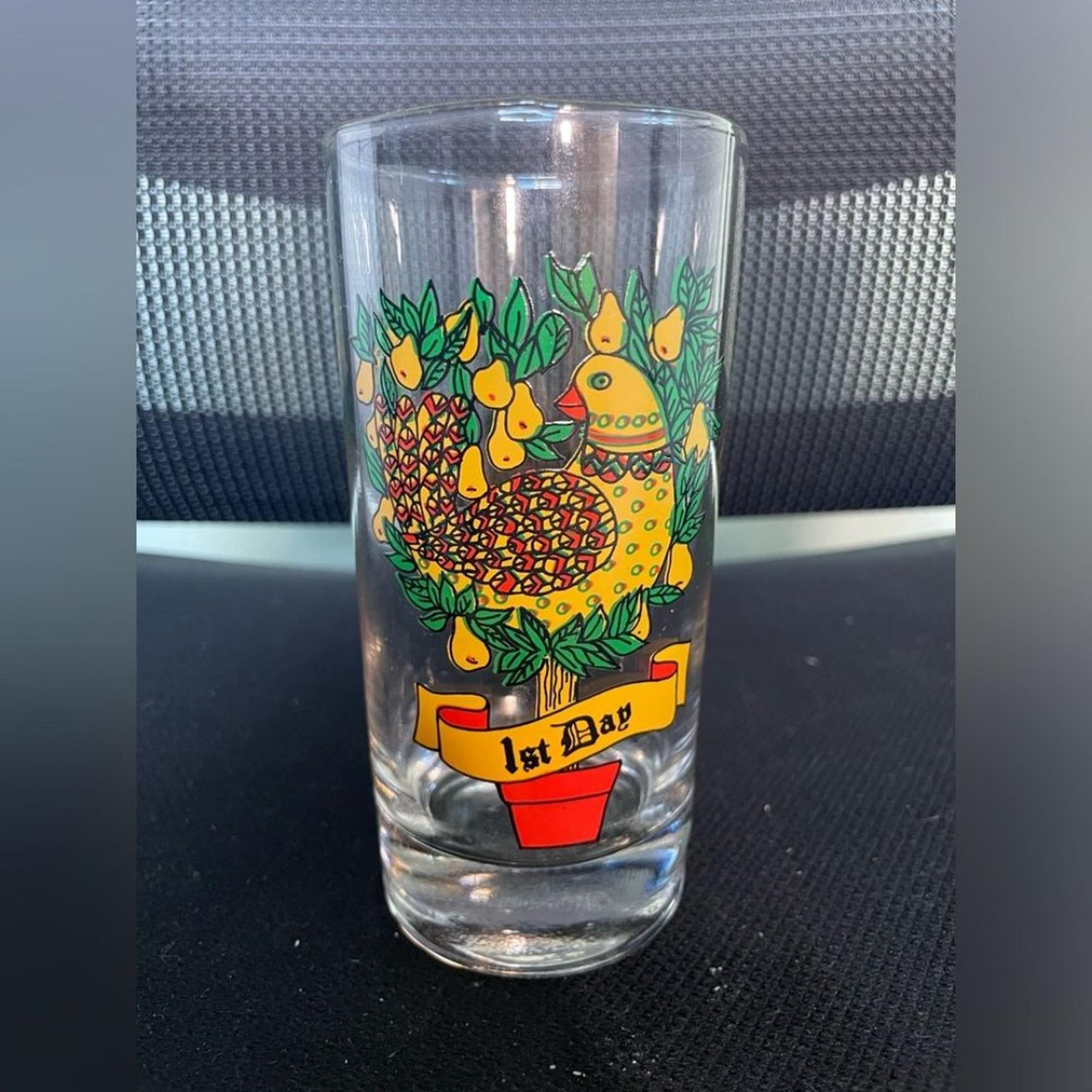 Vintage Anchor Hocking 12th Day of Christmas 1st Day Partridge Pear Tree Glass
