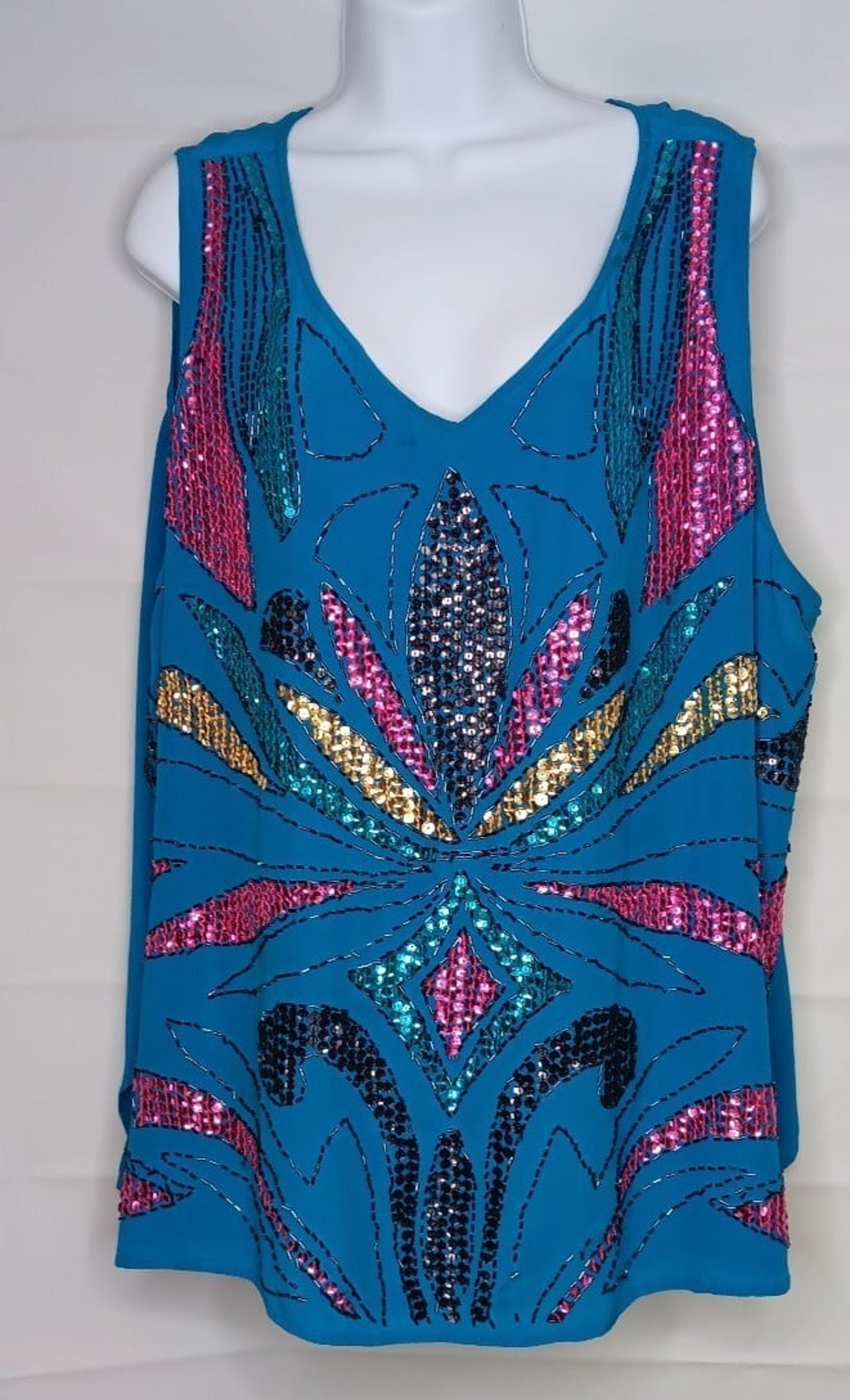 Diane Gilman Silk Top Women Sz 3X Bling