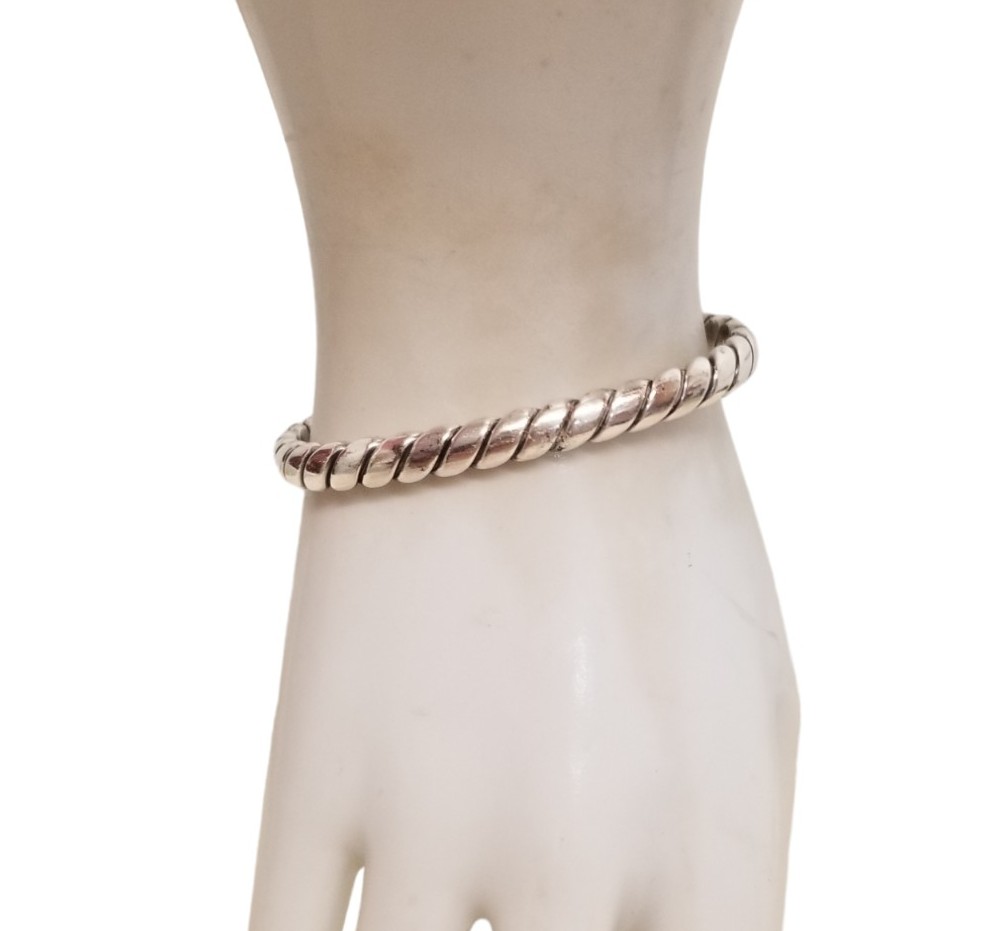 VINTAGE ARTISAN SIGNED SOLID STERLING SILVER TWISTED CABLE CUFF BRACELET