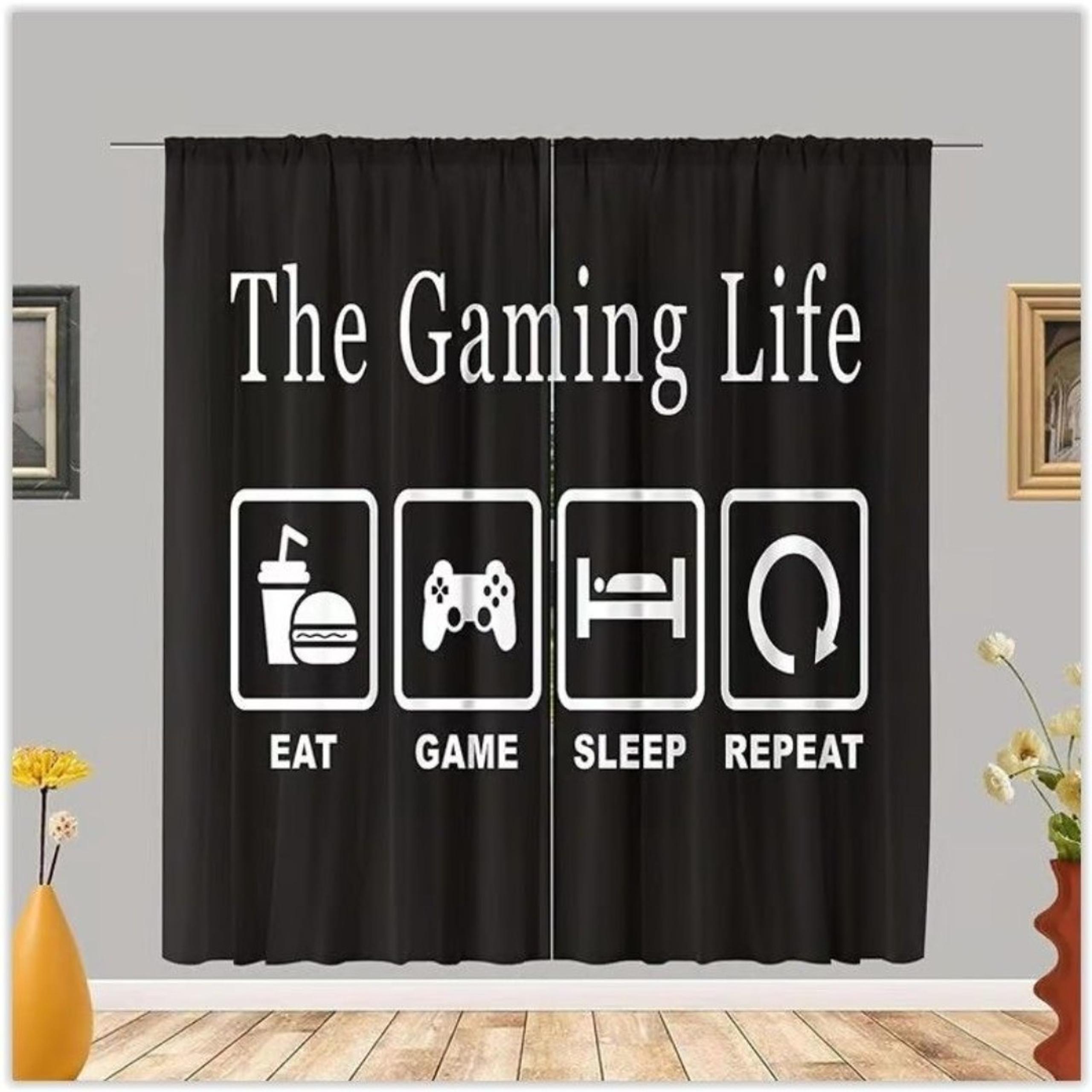 Gamer Curtains 42W x 63H Inch Rod Pocket Gaming Decor for Teens Bedroom -NEW
