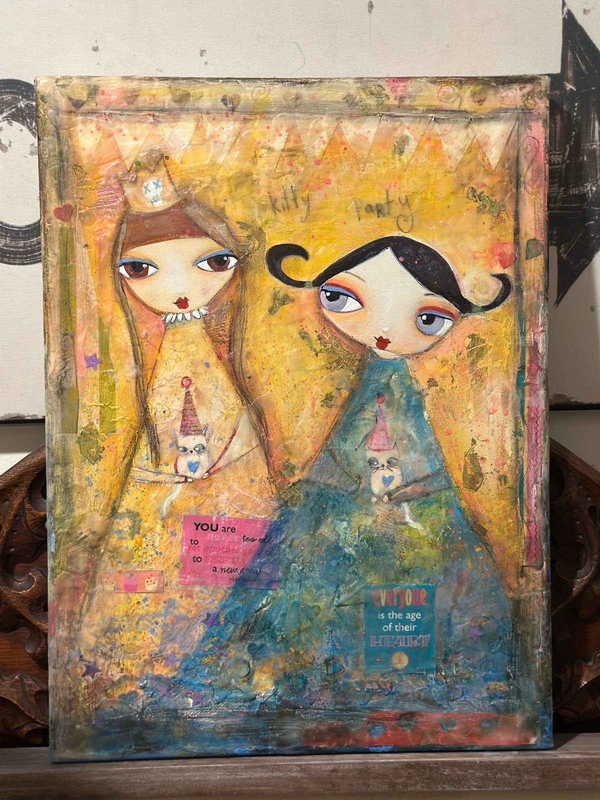 Suzi Blu Original Mixed Media painting collage art wall decor kitty party canvas