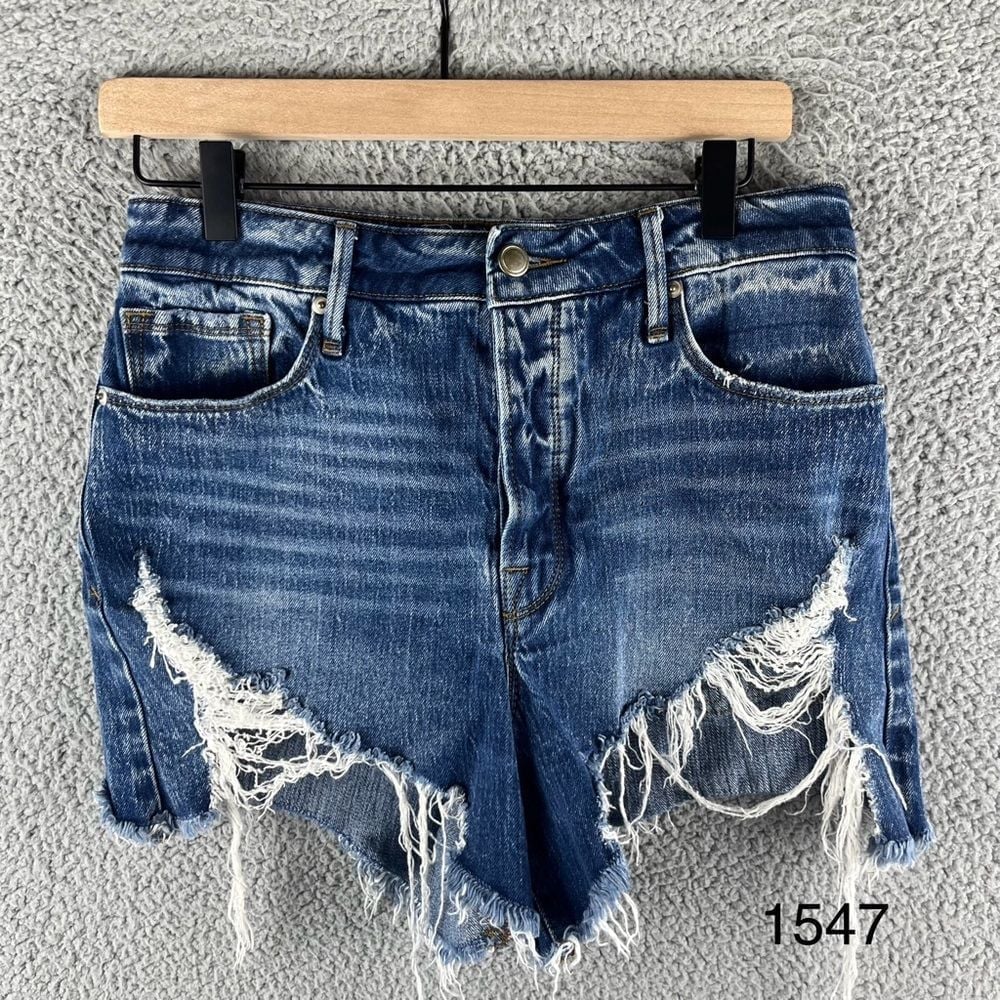 Good American Women's Size 4/27 Distressed Button-fly High-rise Jeans Shorts