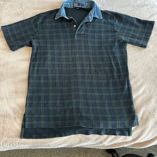 Polo Ralph Lauren Green and Navy Flannel Shirt with Denim Collar – Size Large  •