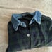 Polo Ralph Lauren Green and Navy Flannel Shirt with Denim Collar – Size Large  •