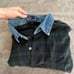 Polo Ralph Lauren Green and Navy Flannel Shirt with Denim Collar – Size Large  •