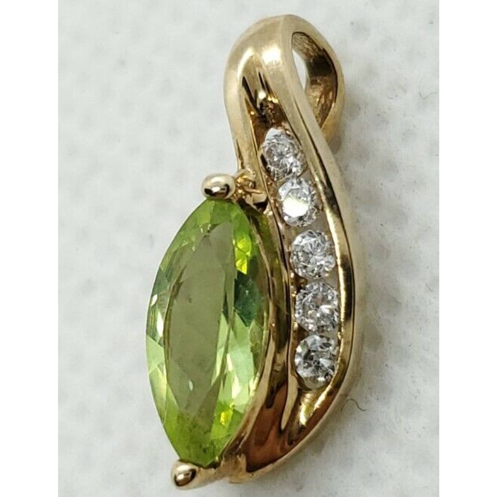Vintage Solid 10k Yellow Gold Marquise Green Peridot Clear CZ Drop Pendant Vintage Solid 10k Yellow Gold Marquise Green Peridot Clear CZ Drop Pendant