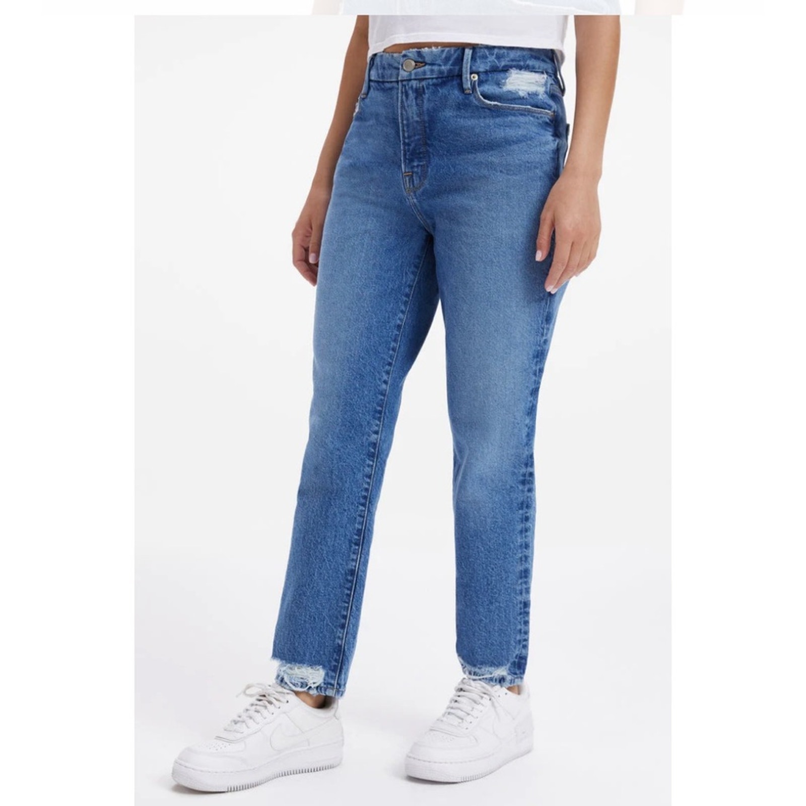 NWT Good American distressed destroyed hem The Weekender in Indigo250 wash, 4