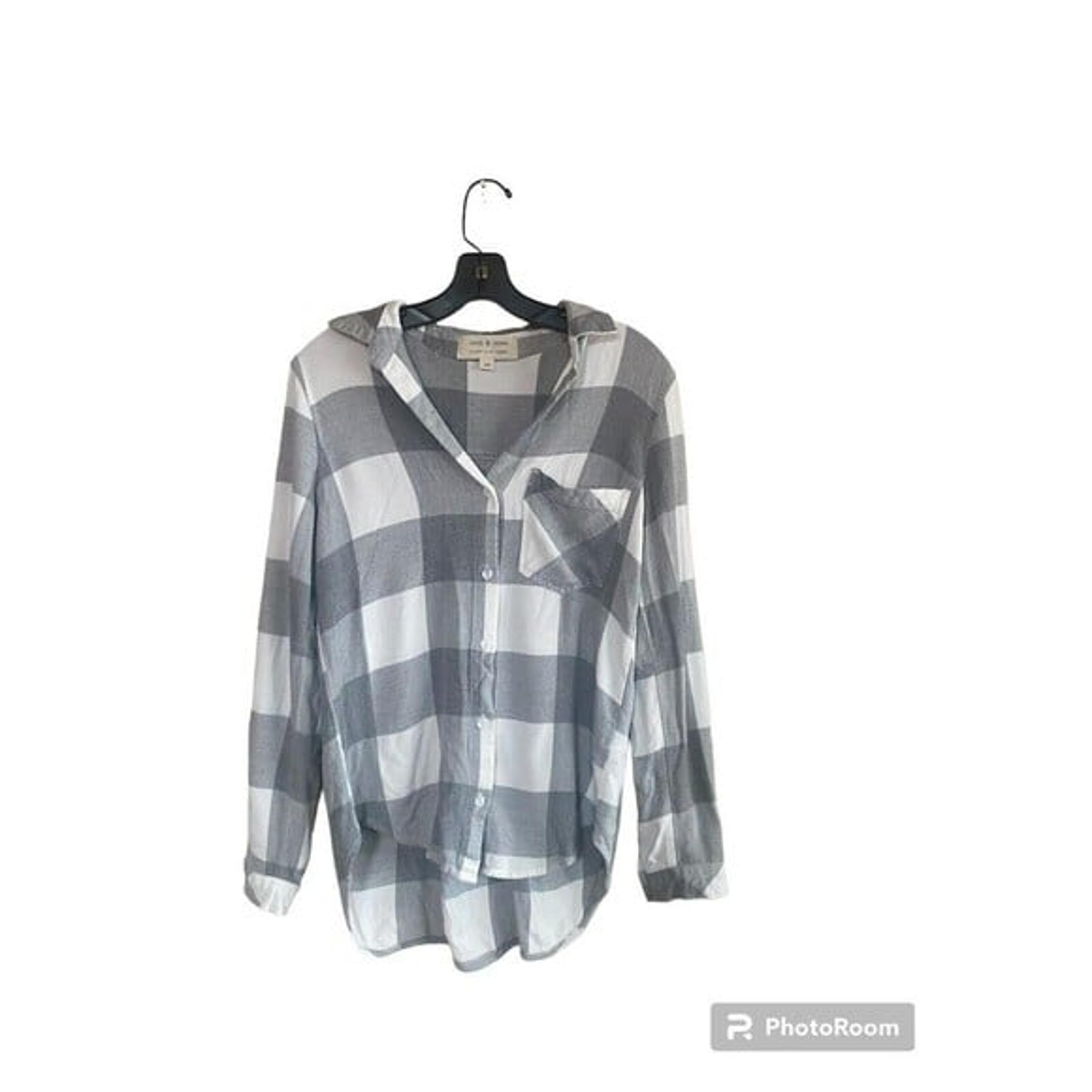 Cloth & Stone Flannel Shirt Women Gray White Plaid Hi Lo X- Small