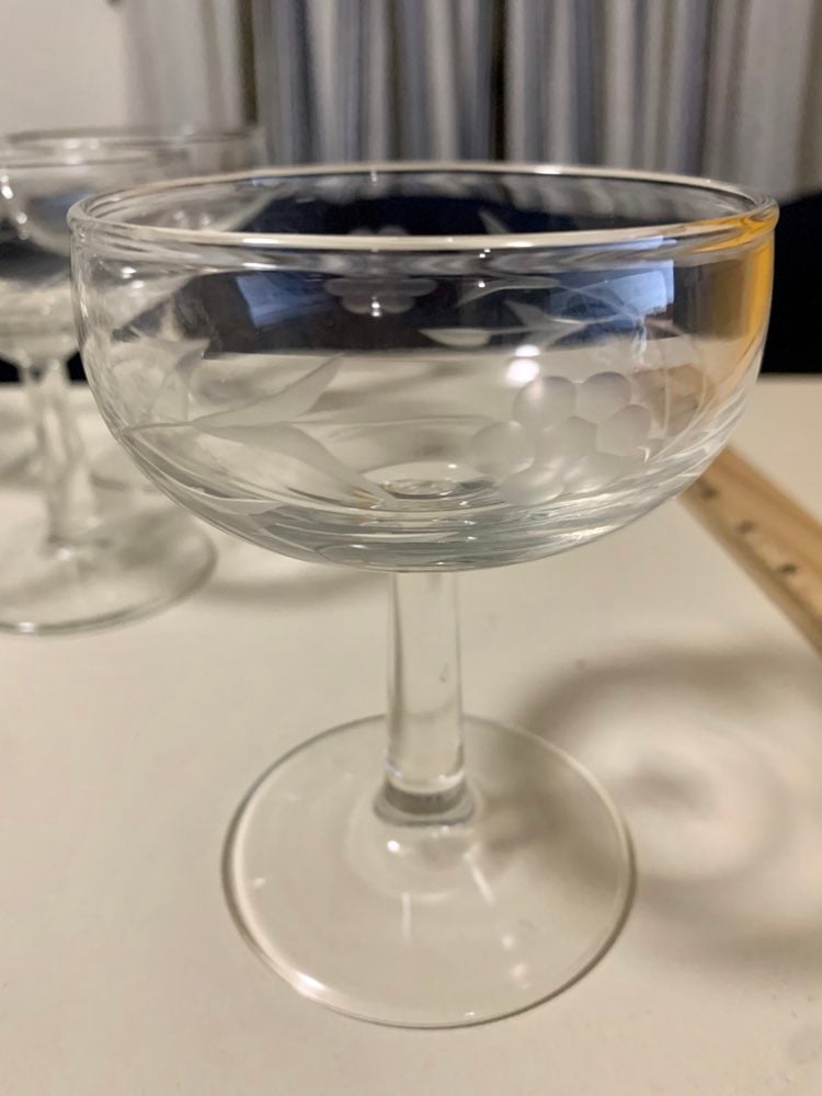 Etched floral coupe glasses set of 10