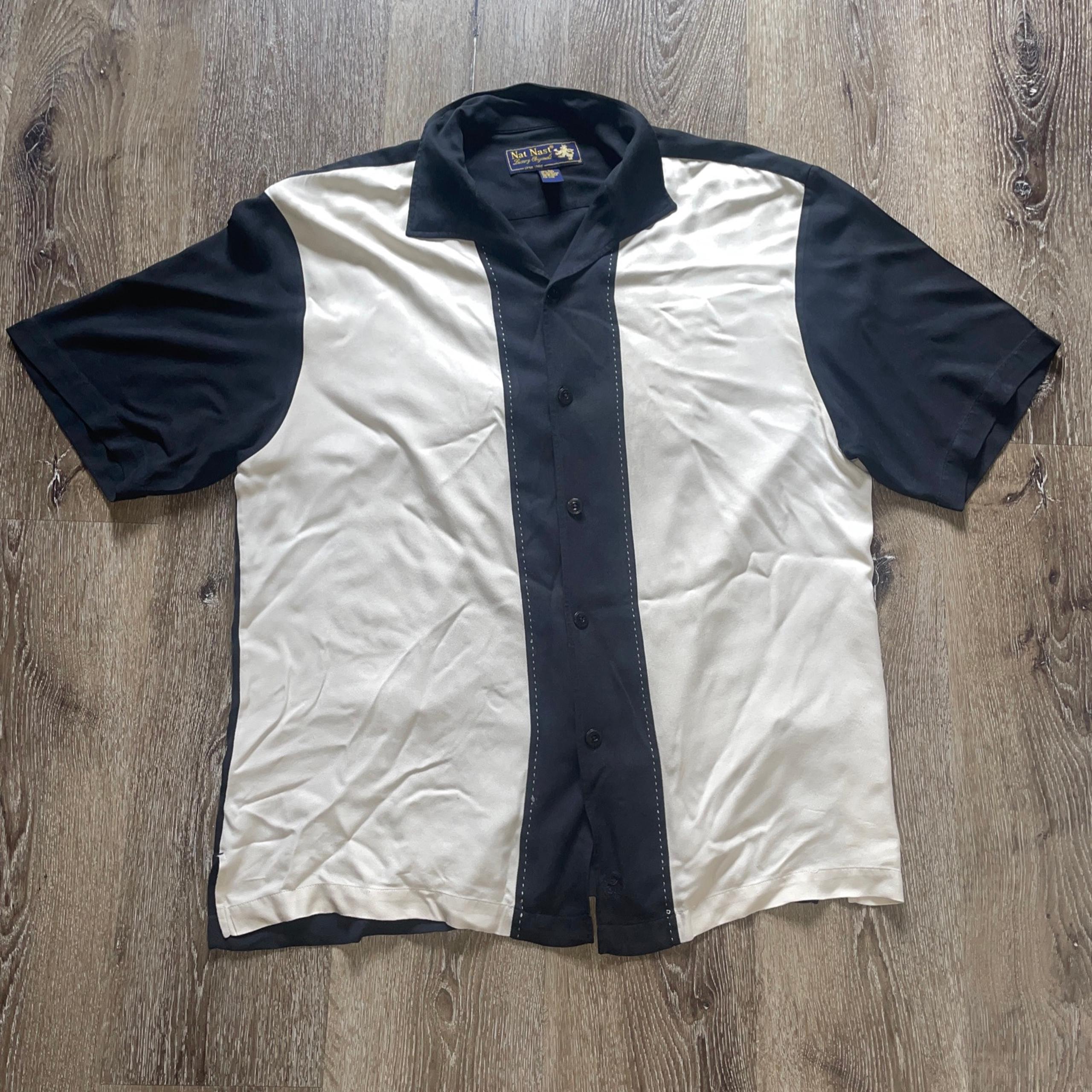 Nat Nast Luxury Originals Silk Button Up Shirt L Black White