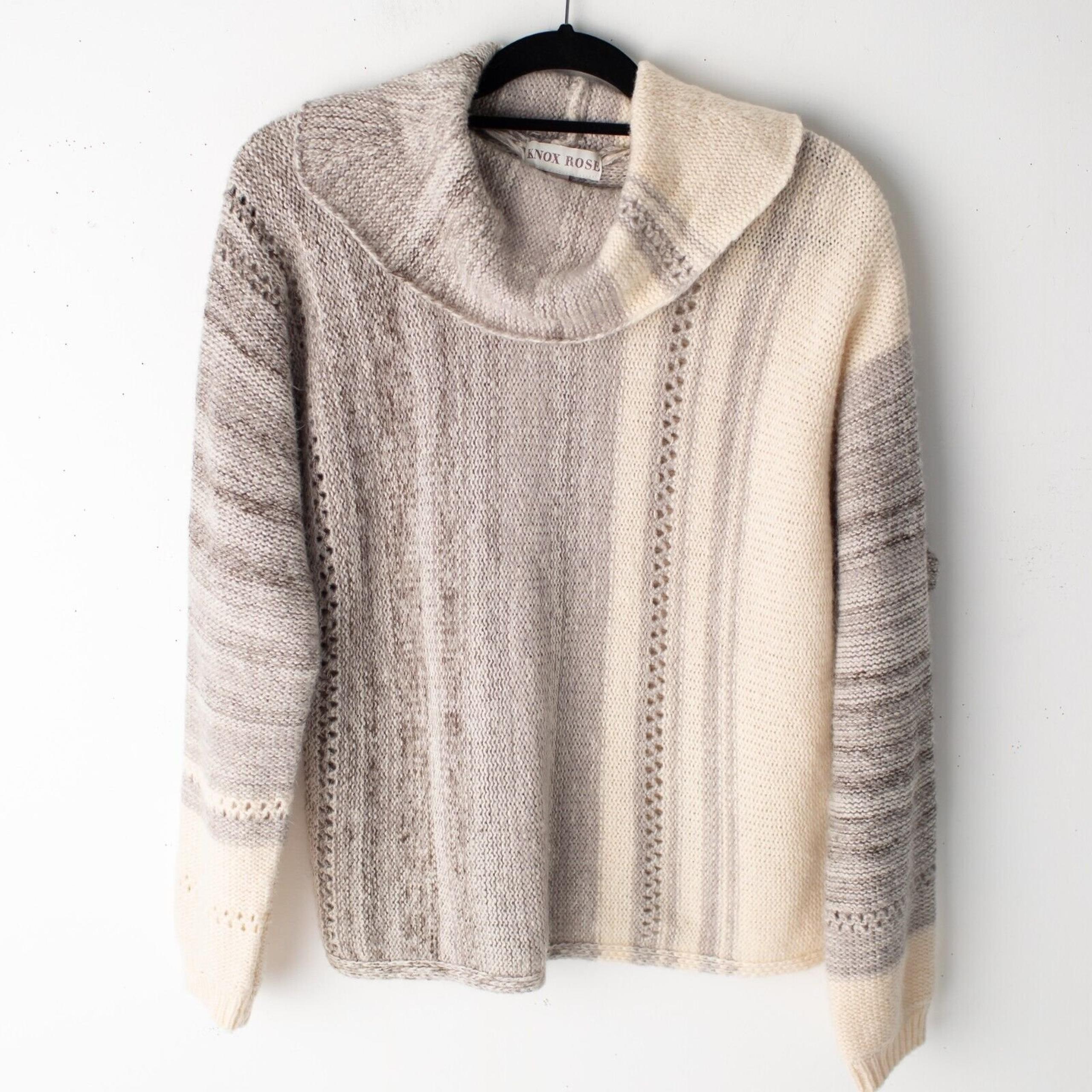 Knox Rose Women's Medium Cowl Neck Sweater Beige Stripe Pullover