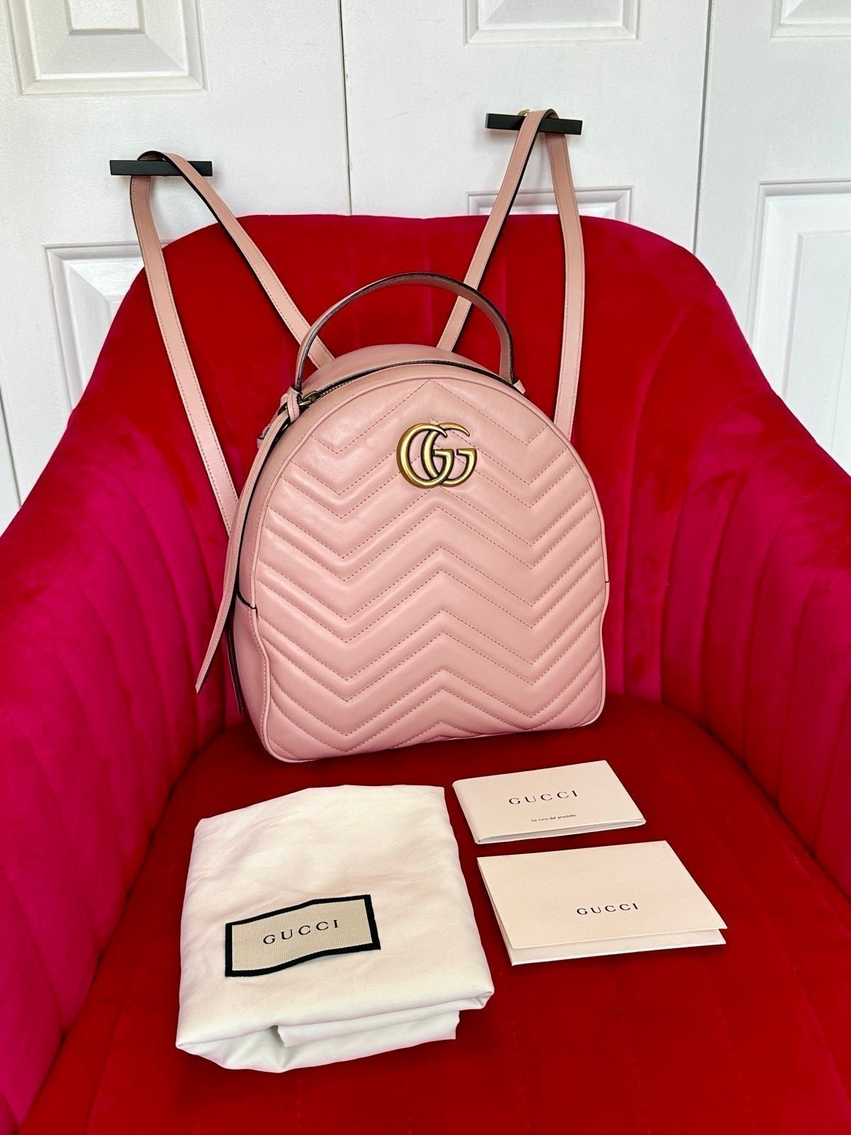 Gucci GG Marmont Quilted Matelasse Pastel Pink Leather Backpack