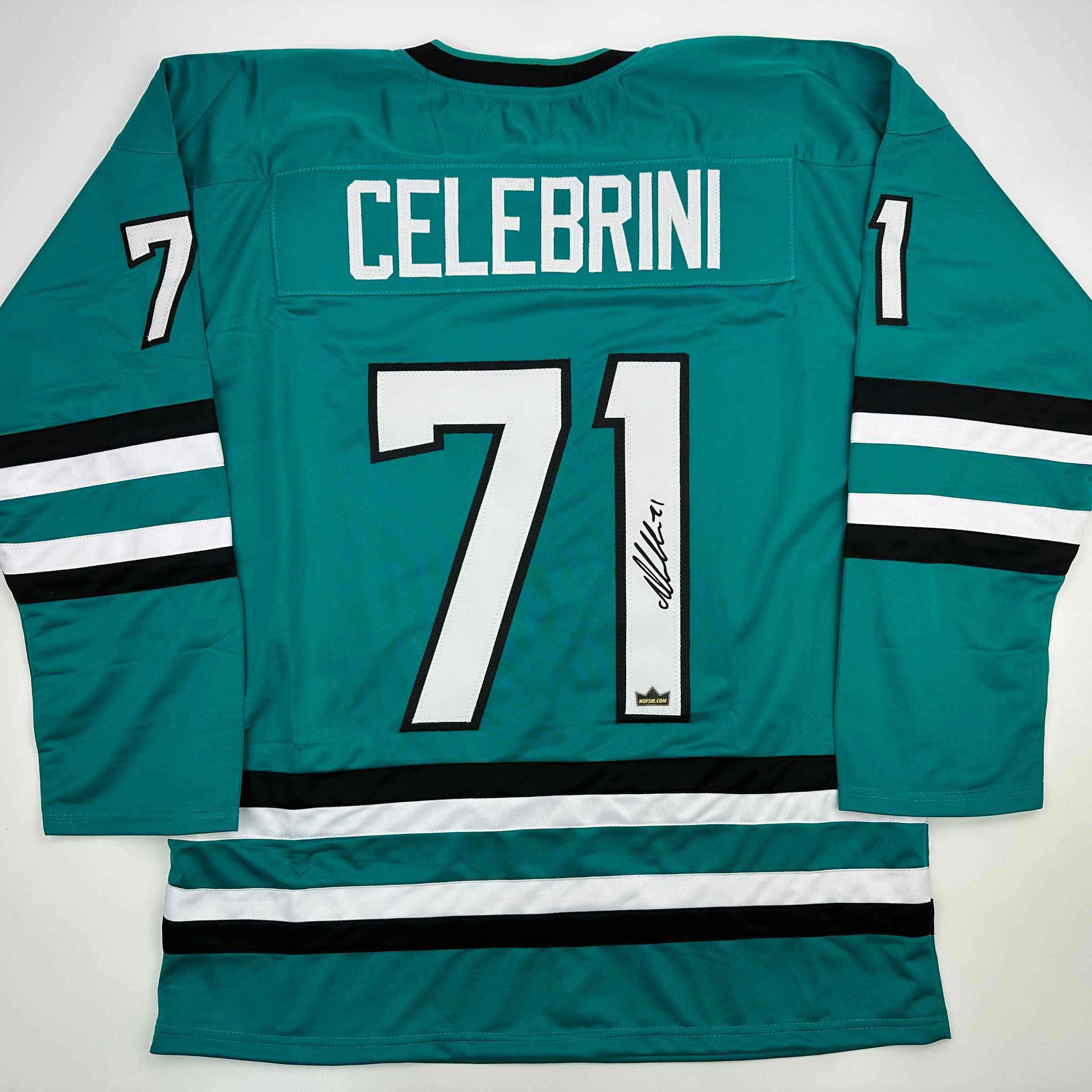 Facsimile Autographed Macklin Celebrini San Jose Teal Auto Jersey Size Men's XL