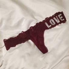 Maroon Rare LOVE PINK Glitter Bling Lace Thong