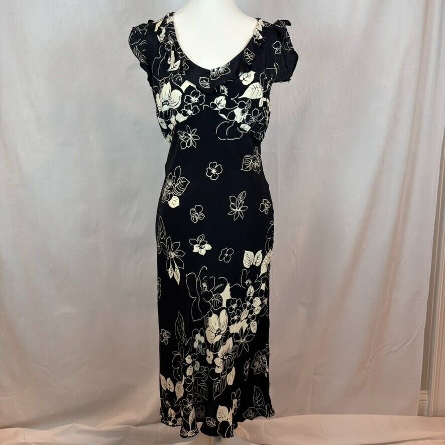 Angie Women's Black White Floral Babydoll Slip Midi Dress SZ Medium y2k Feminie
