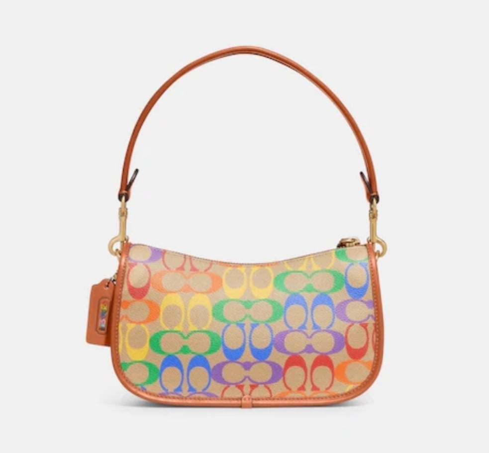 Coach Pride Swinger Bag in Rainbow Signature Canvas/Leather B4/Tan Hazelnut NWT