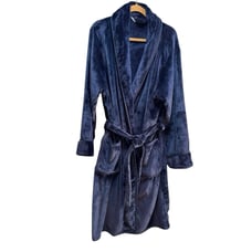 Brookstone Nap Bathrobe Unisex Sz L/XL Navy Lounge Knee Length Robe Cozy Luxe