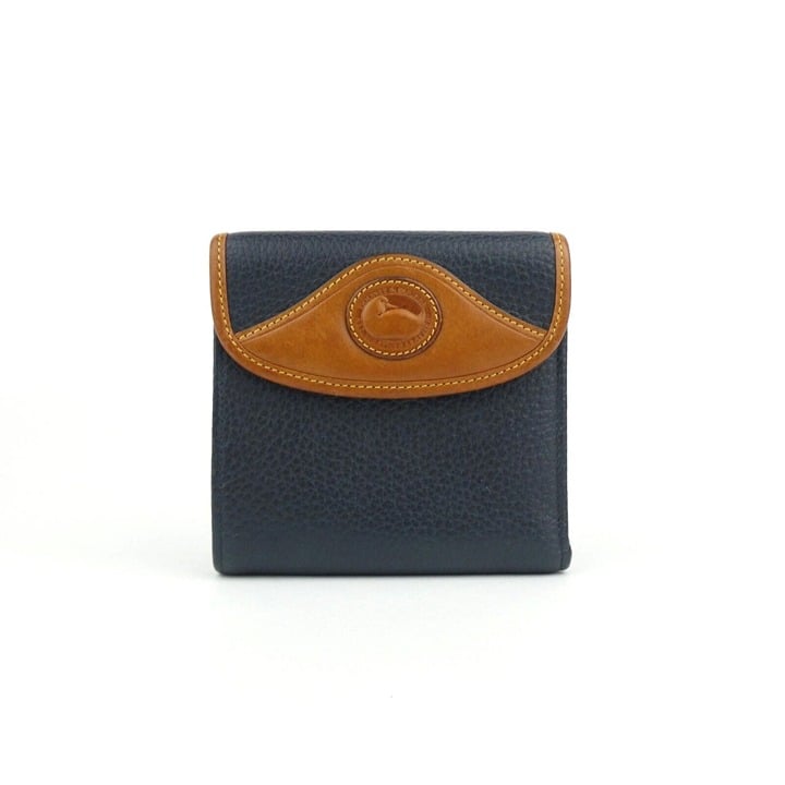 Dooney & Bourke Navy & Tan Pebble Leather Trifold Wallet