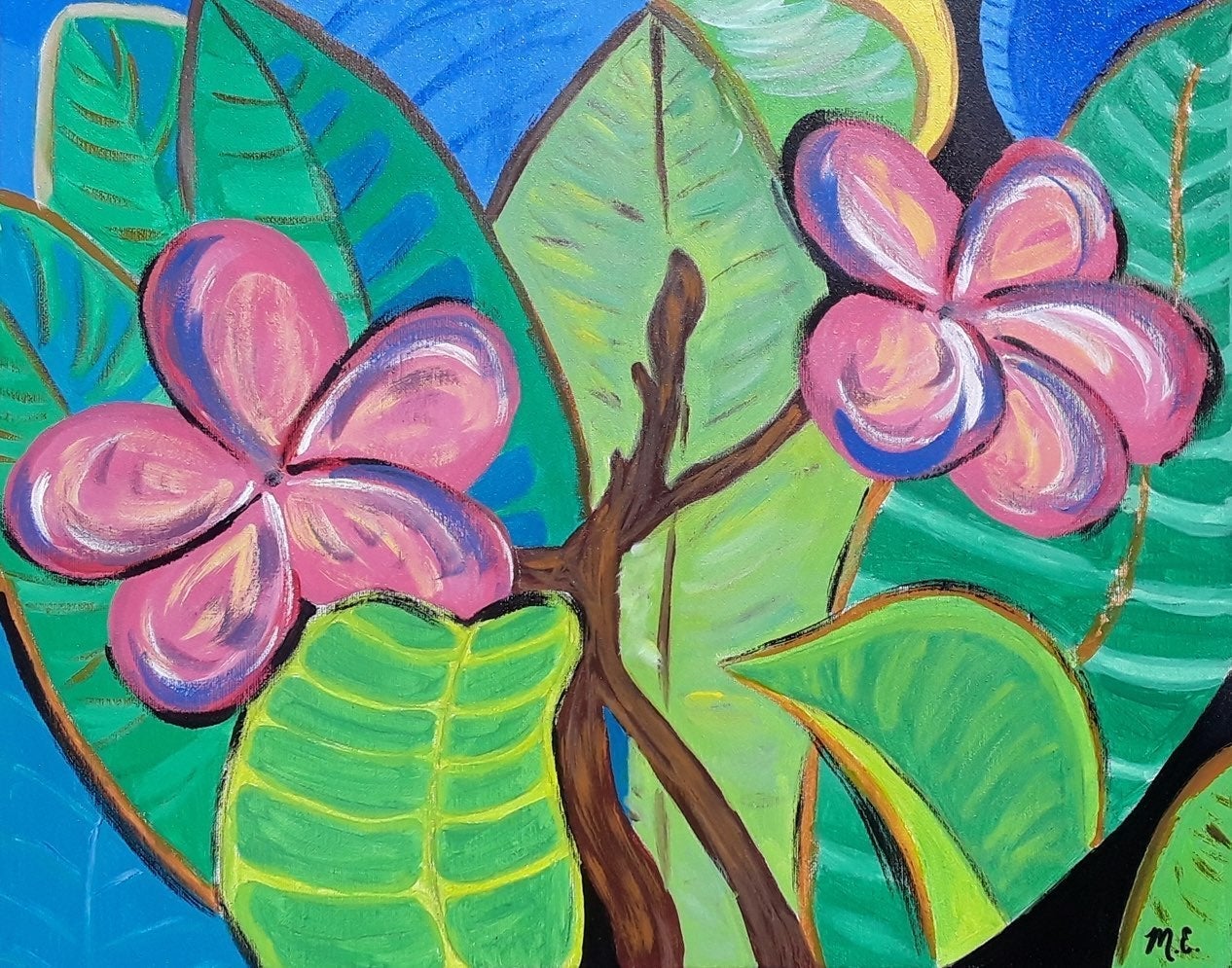 Tropical Leaves with Flowers Painting