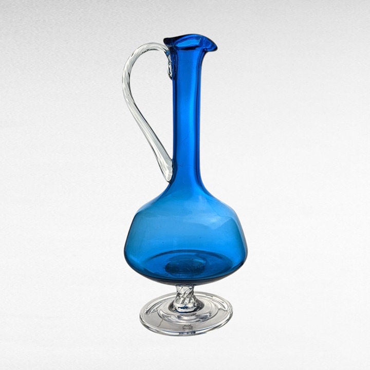 Vintage Blue Art Glass Decanter - MCM Style
