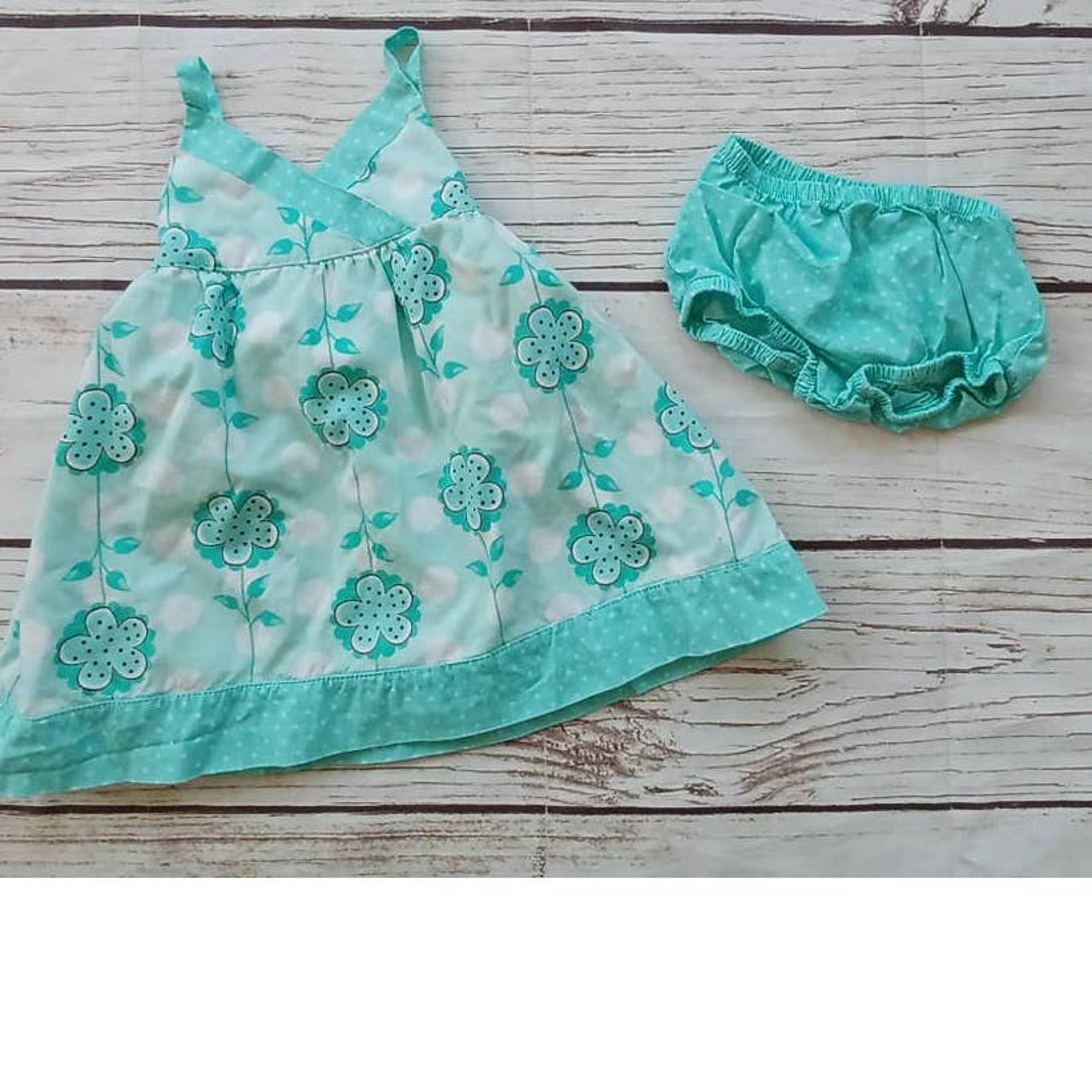Penelope Mack Ltd Floral Light Blue Dress and Diaper Cover Bloomers 12m