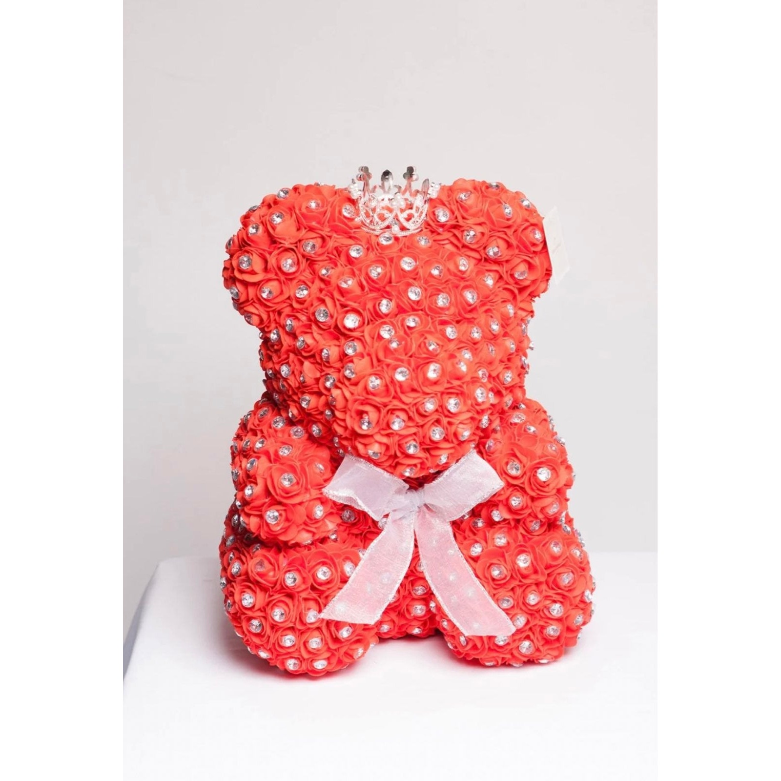 Handmade Red Rose Bear With Diamonds & Crown