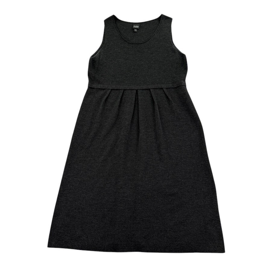 Eileen Fisher Dress Large Gray Merino Wool Sleeveless Shift Dress