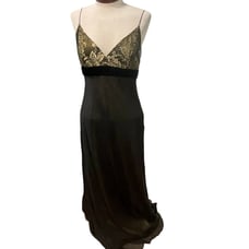 Carmen Marc Valvo Evening Gown Dress Black Gold Lace Size 8 Whimsigoth Prom