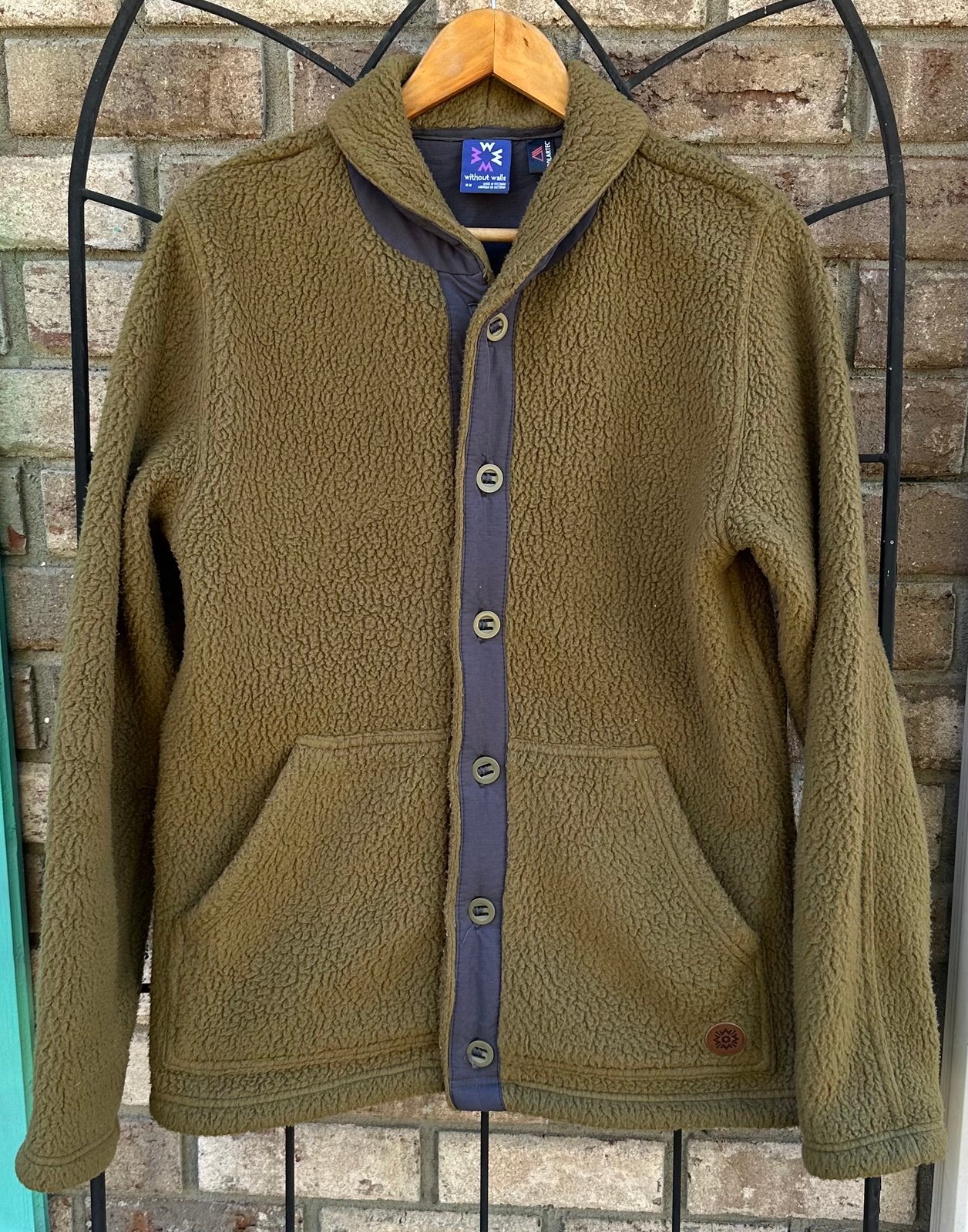 Without Walls Fleece Polartec Olive Green Button Up Jacket Men Size Medium