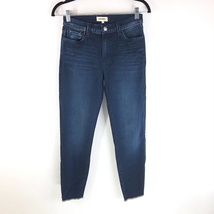 L'agence El Matador French Slim Jeans Bleu Jay Dark Wash Unfinished Hem 25