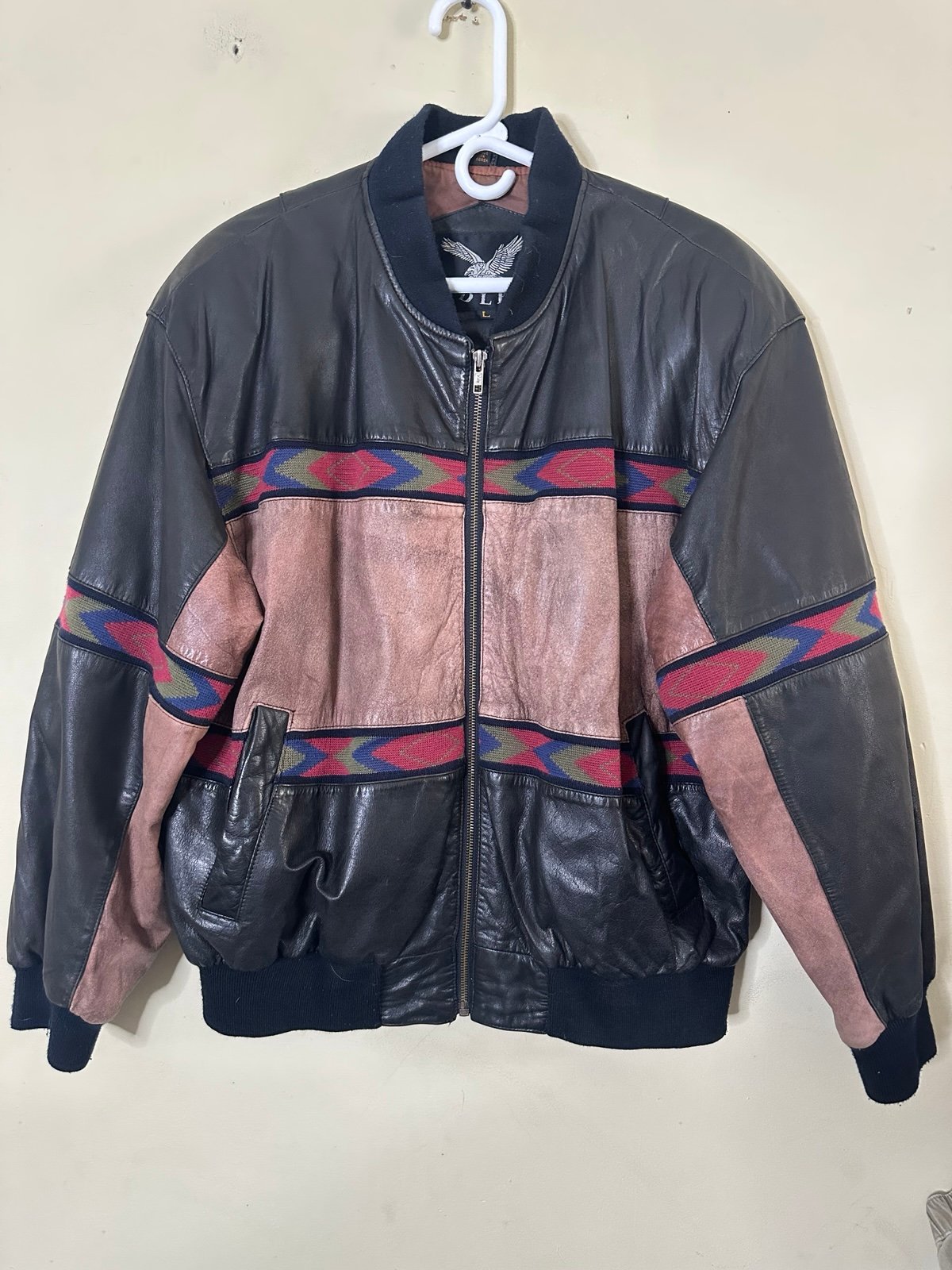 Vtg LA-1 Alder Leather Bomber Jacket Mens L 2 Tone Western Aztec Full Zip READ