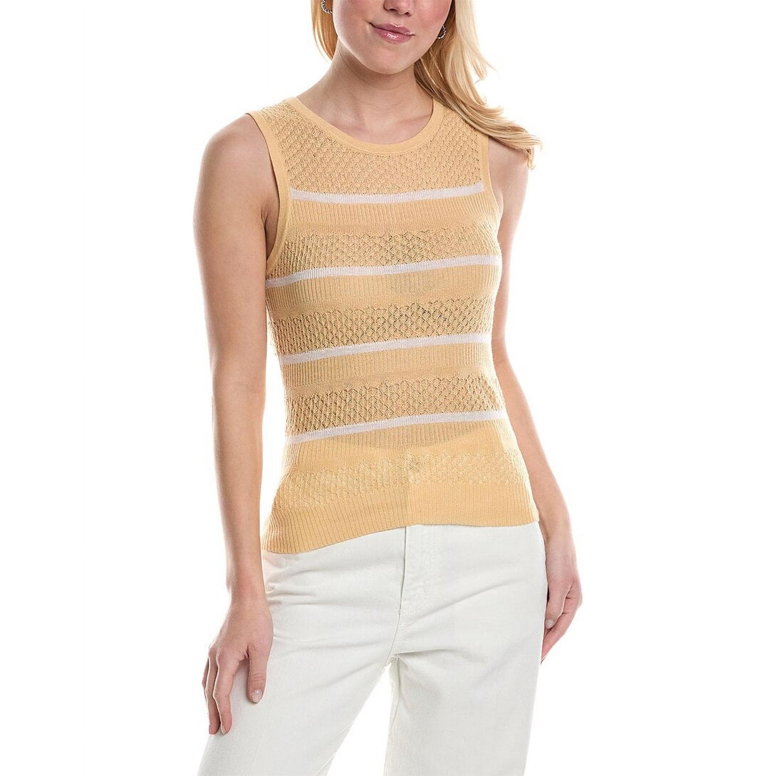 Central Park West Size XS Alma Wool Blend Tank Top Tan Stripe Knit Sleeveless