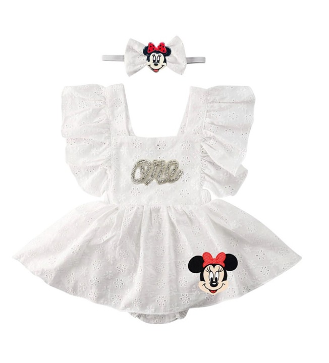 12-18 Minnie Mouse First Birthday Dress Romper Disney outfit Clothes Bow