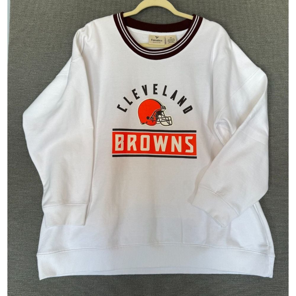 Fanatics NFL Cleveland Browns Women 2XL Pullover White Contrast Crew Sweatshirt