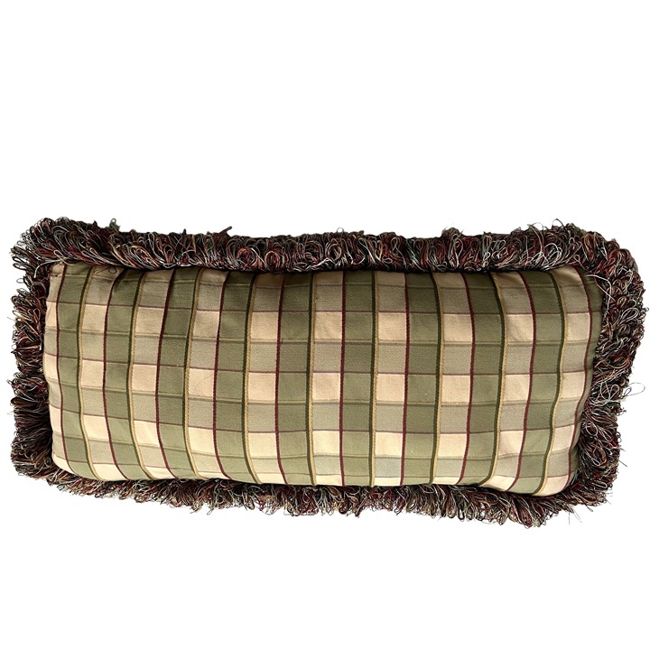 Vintage 1990's Decorative Plaid Luxury Pillow With Fringe Trim