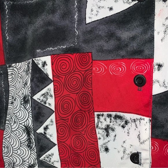 Vintage 80s 90s Geometric Retro Button Down Women’s XL Short Sleeve Red Black