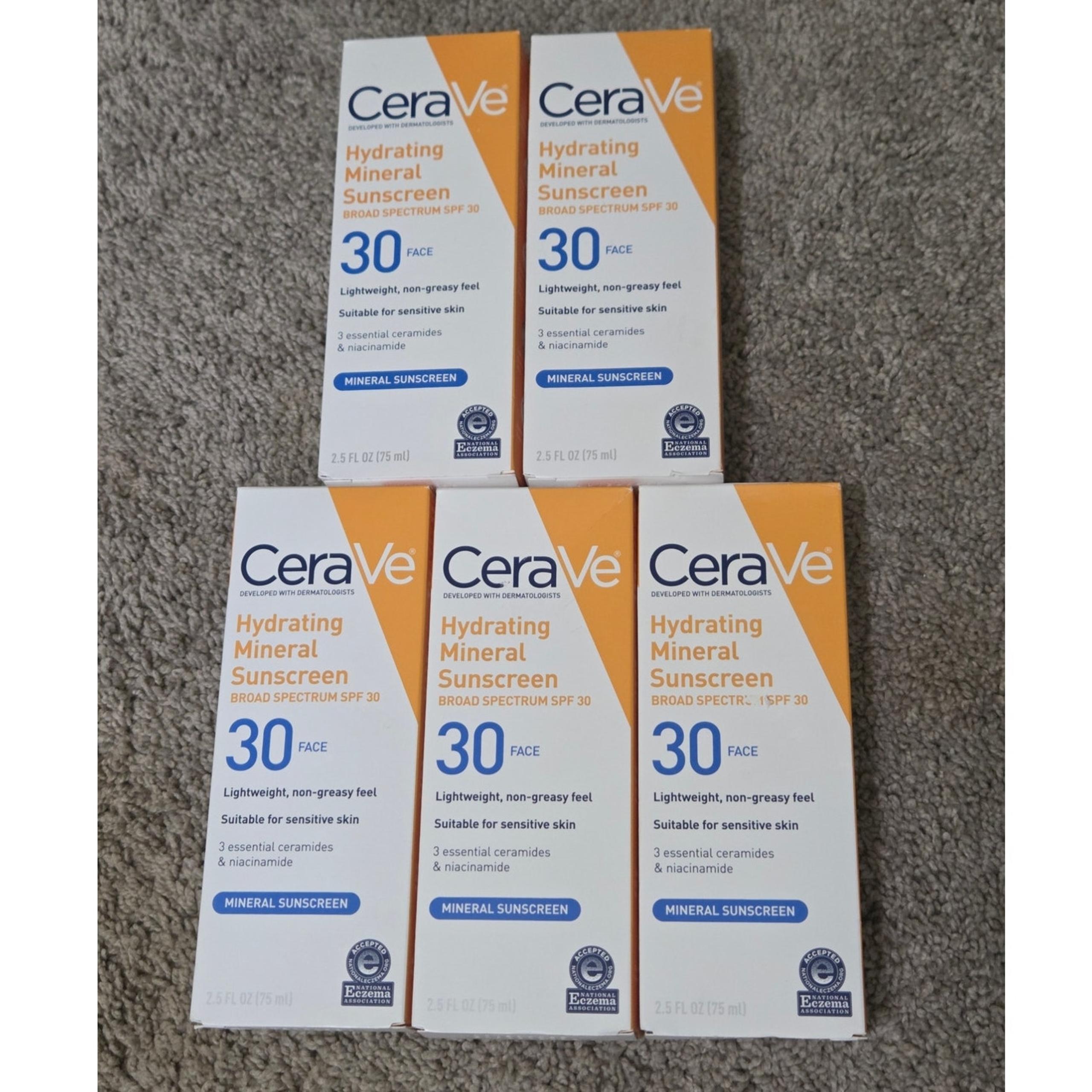 CeraVe Hydrating Mineral SPF 30 Sunscreen Bulk Lot of 5 Hyaluronic Niacinamide