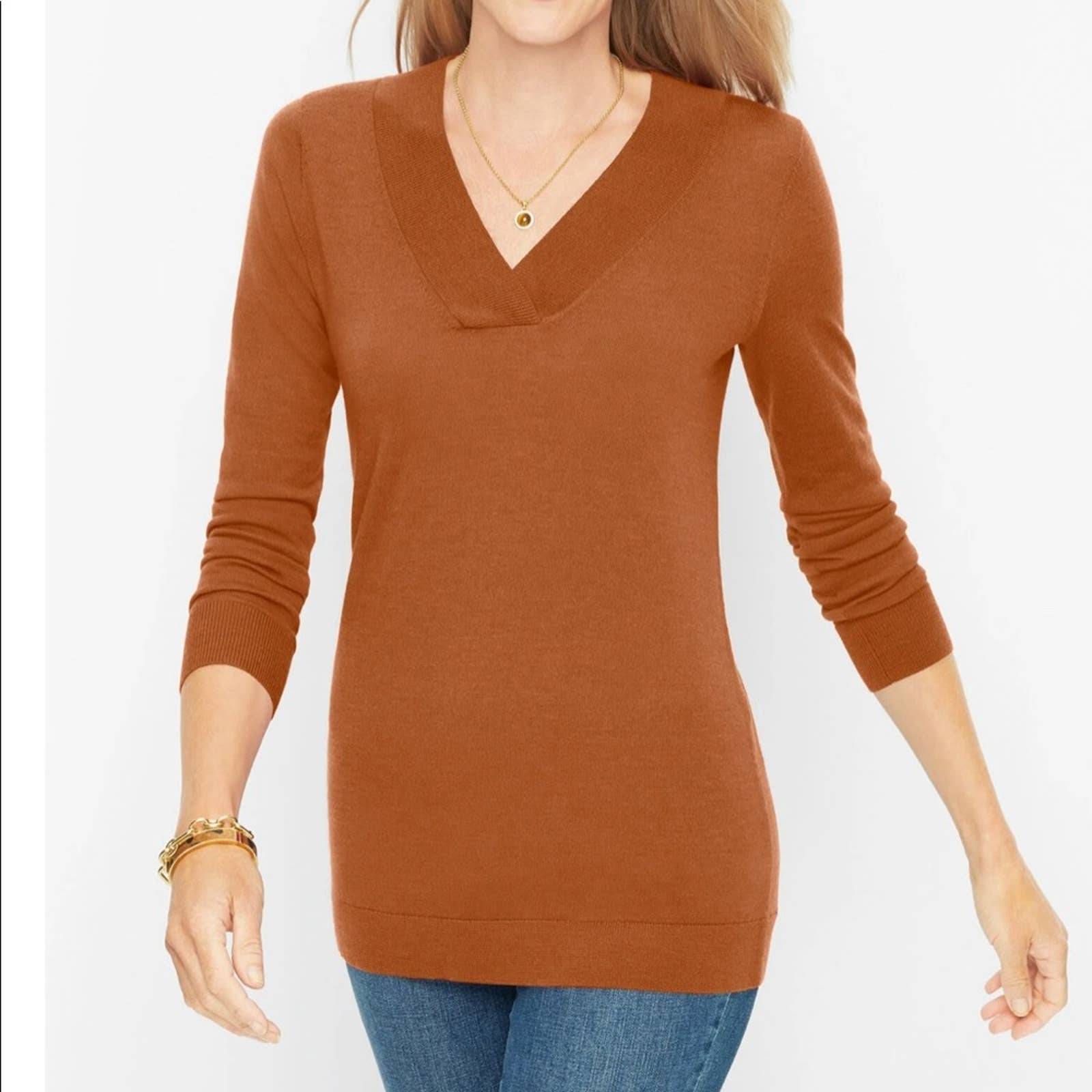TALBOTS WOMEN’S MERINO WOOL OVERLAPPED V-NECK PULLOVER SIZE SMALL PETITE