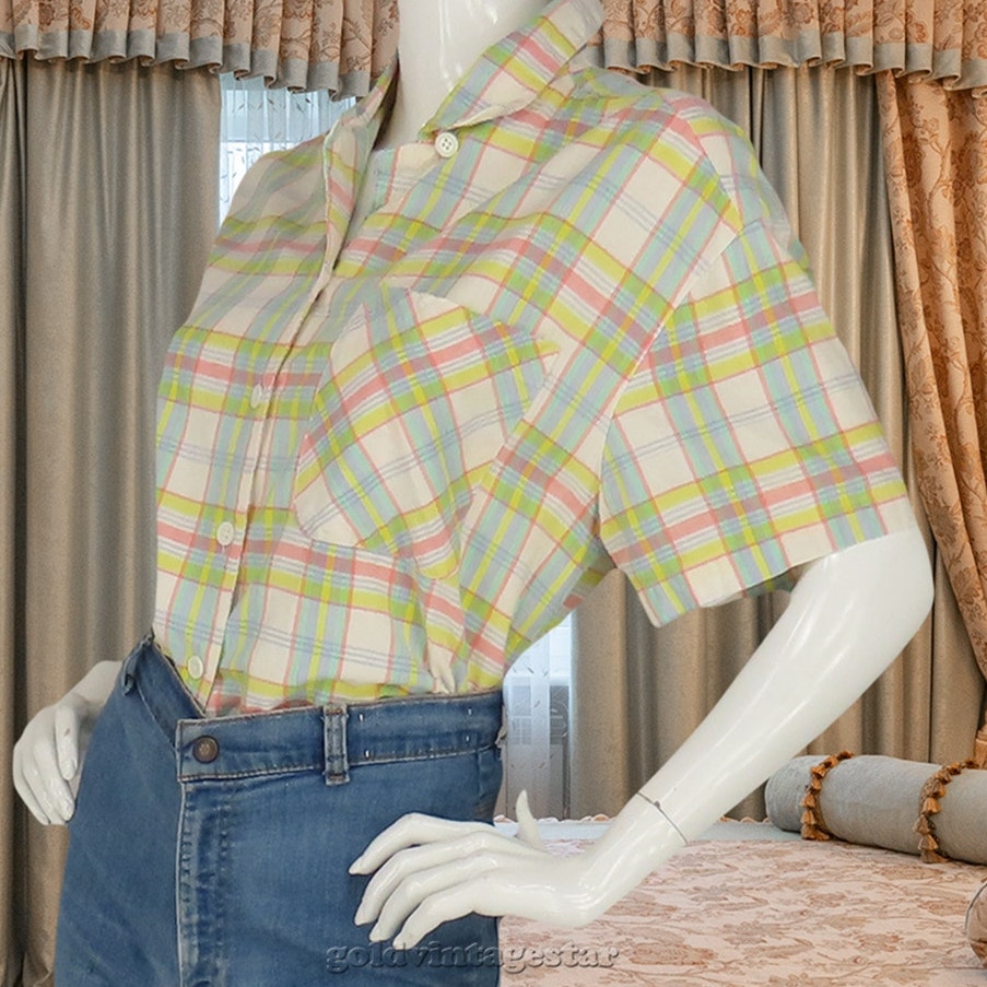 90s Vintage Pastel Crop Top Shirt M
