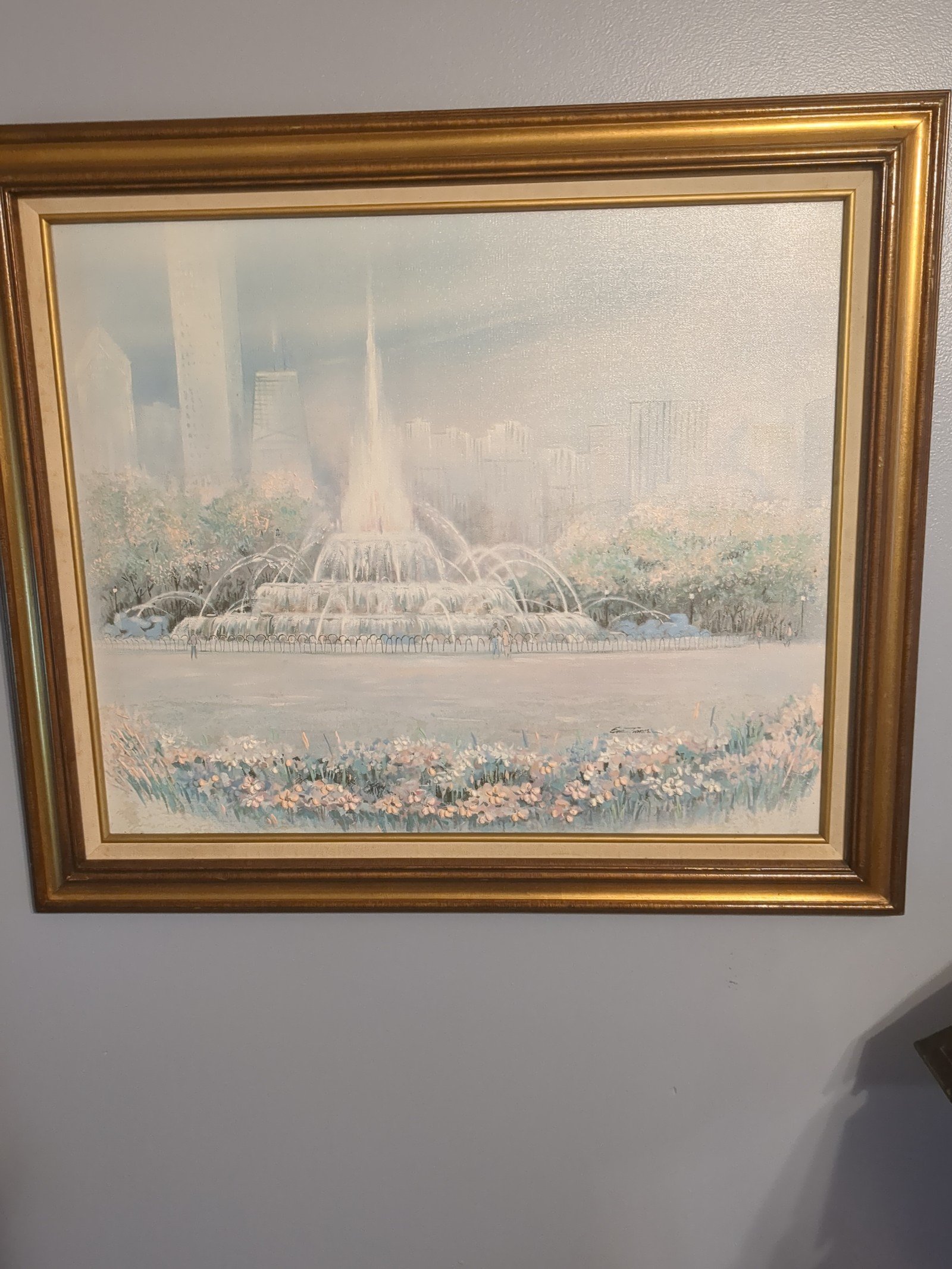 Vintage lithograph on canvas 20/24 in excellent condition