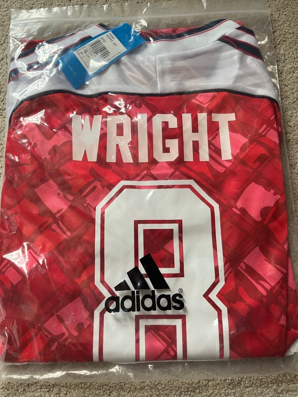 Arsenal 1991/92 Home Adidas Soccer Jersey #8 Ian Wright XXL