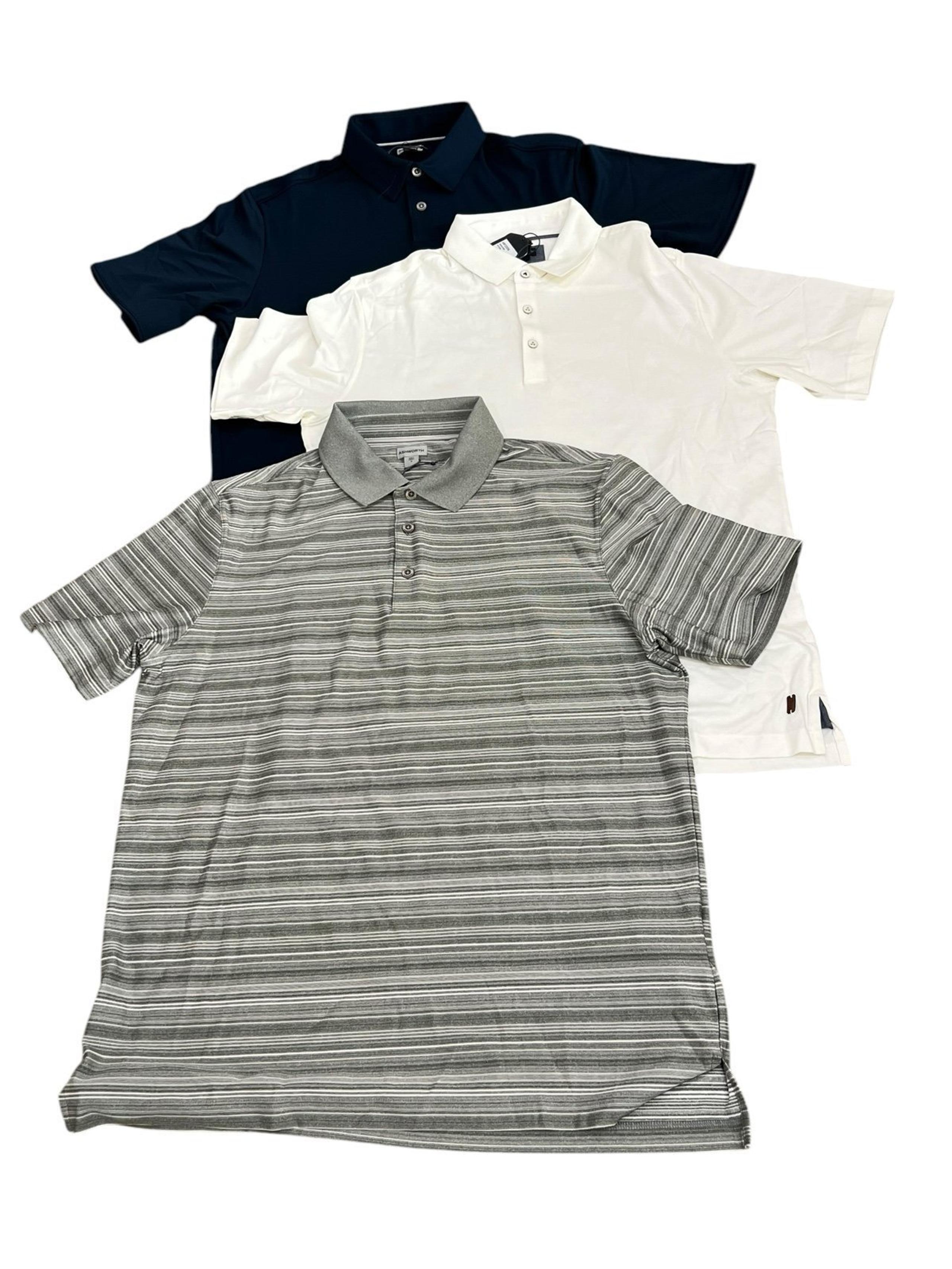 Ashworth EZ-Tech2 Performance Golf Polo Menes Medium Set (3) Navy/white/gray NWT